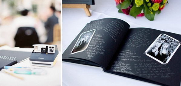  guests take Polaroids of themselves mount them in a book and sign next 