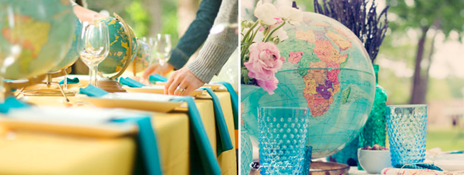  travelinspired wedding ideas 1 Globes Use them in your centerpieces 