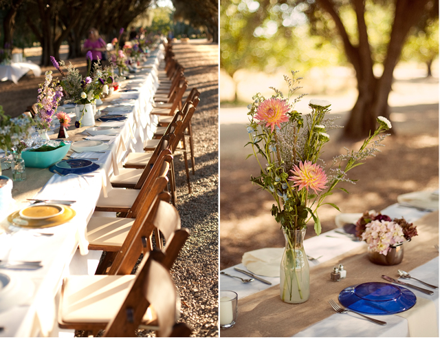 Back to the wedding burlap runners and wildflowers in eclectic vases are so