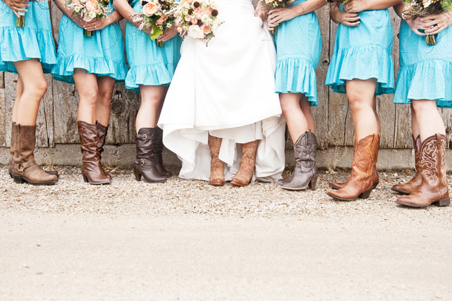Teal bridesmaid dresses with boots