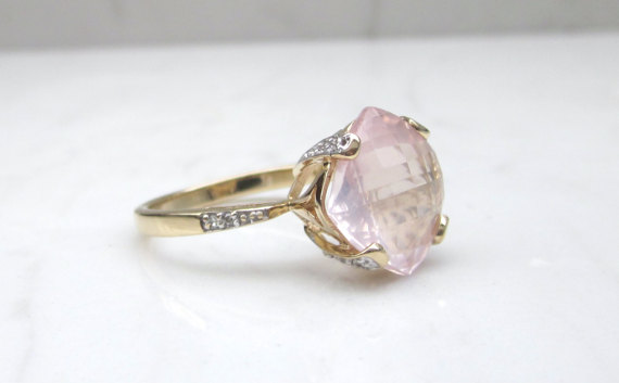 Estate Diamond and Morganite 14k Solid Yellow Gold Ring Estate Diamond and Morganite 14k Solid Yellow Gold Ring