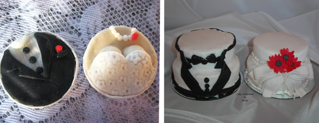 Wedding cupcakes with bride and groom theme