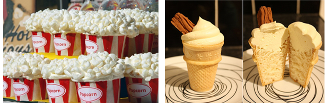 wedding cupcake ideas: cupcakes that look like popcorn or an icecream cone