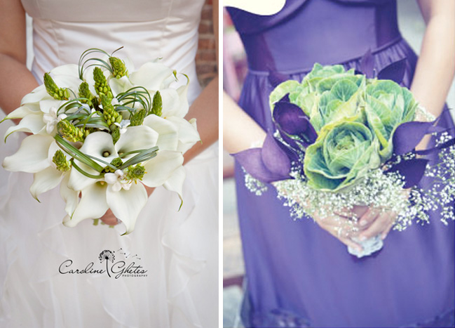 Asparagus and kale in bridal bouquets