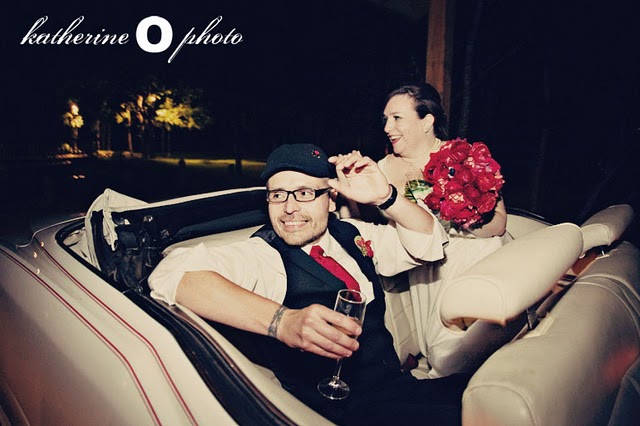vintage convertible wisking bride and groom away