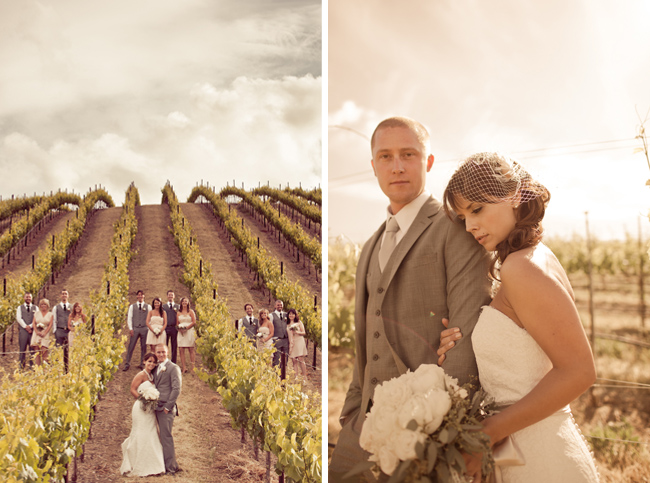 Bridal party standing on hillside vineyard at Murrieta's Well