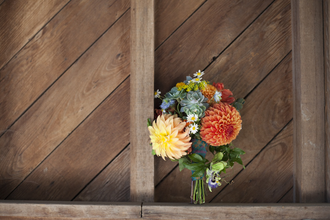 mix of dahlias, daisies, and succulents bouquet