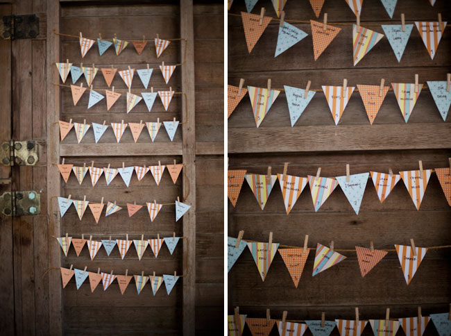 wedding pennants as guest seating chart