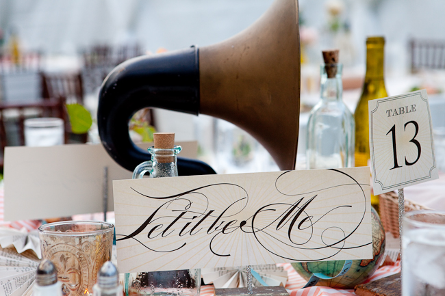 old gramaphone sitting on wedding reception table