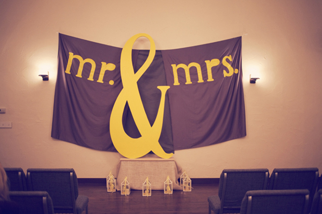 Yellow DIY wedding sign Mr. & Mrs.