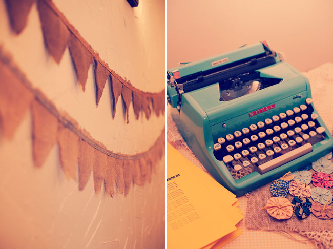 DIY Burlap Bunting and vintage typewriter wedding decor