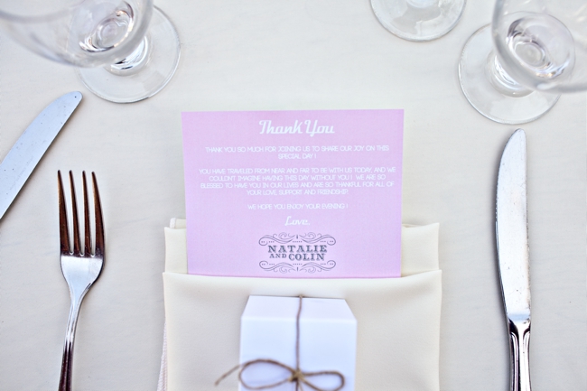 wedding placesetting with pink note