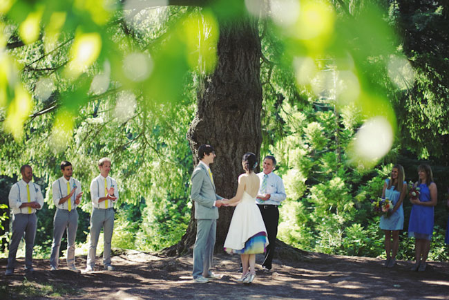 bride and groom exchange vows at Hoyt Arboretum wedding ceremony