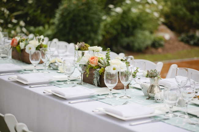outdoor wedding reception table setting at San Diego Botanical Gardens