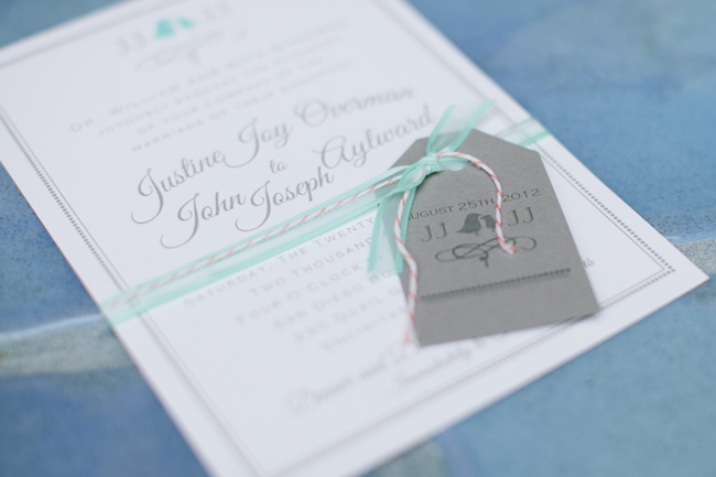 rustic whimsy invitation with powder blue ribbon