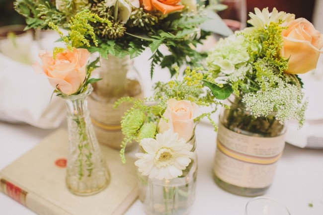 gorgeous library wedding table flowers