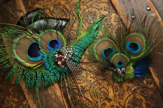 Peacock themed wedding hair accessory