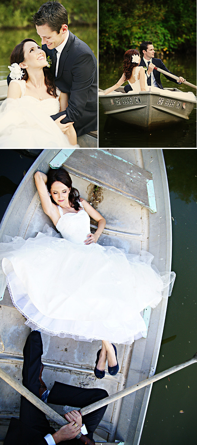 Bride and groom in canoe 