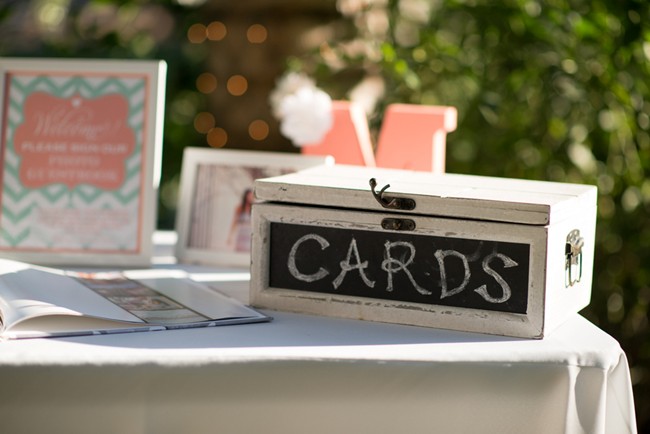 card box with chalk board sign labeling cards