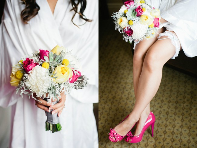bridal bouquet and bride getting ready