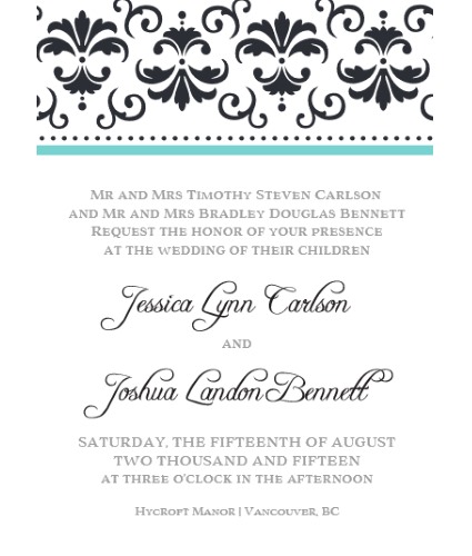 Damask invite aqua blue