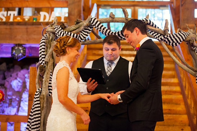 Exchanging rings during wedding ceremony