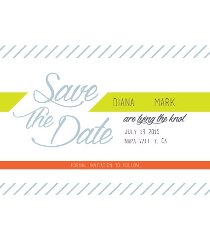 Green, blue and orange striped wedding save-the-date