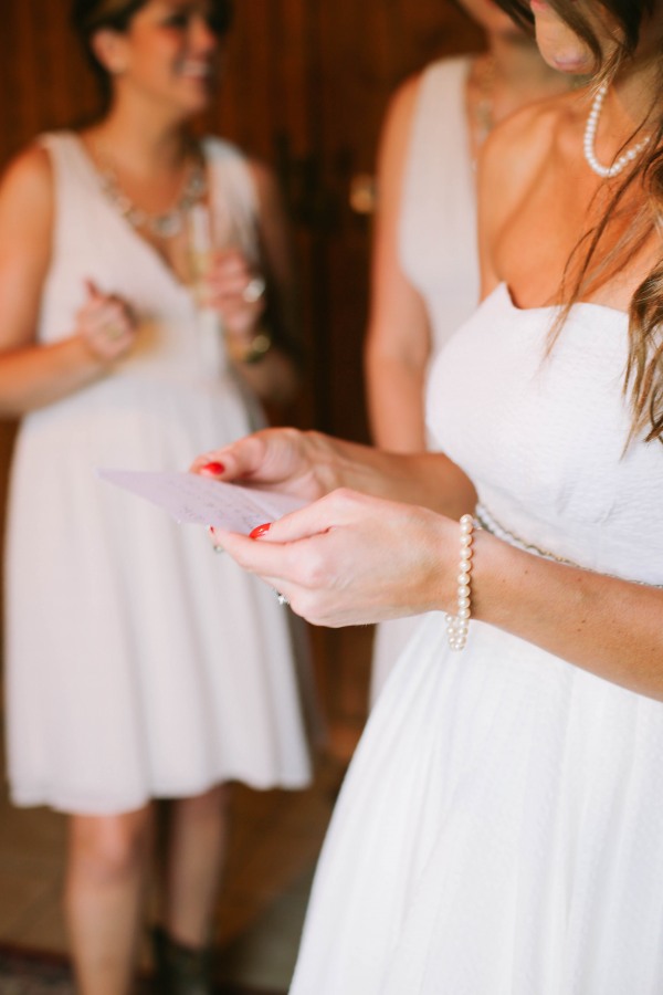15 Bride reading letting from groom at Lindsey Plantation in Greer SC wedding