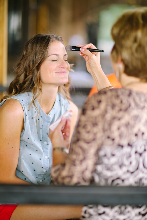 2 Bride getting her makeup done at Lindsey Plantation in Greer SC Wedding
