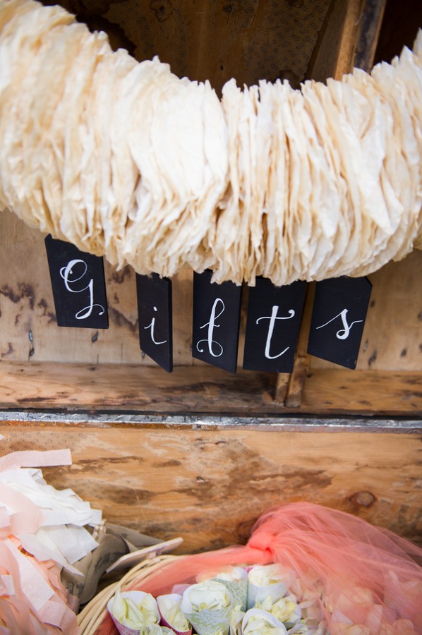hanging gift sign on vintage trunk