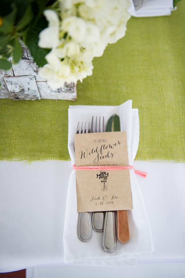 Cutlery wrapped with wildflower seeds guest favor