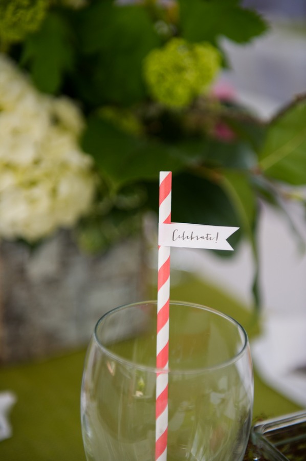 pink swirl straw with celebrate flag attached