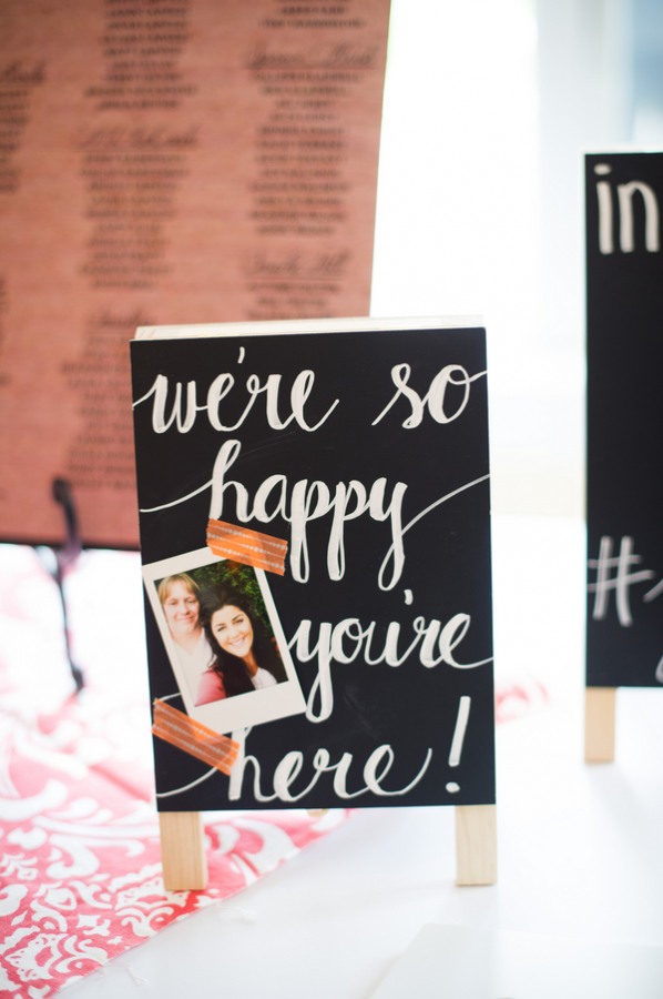 sign that says, "We're so happy you're here!"