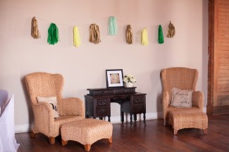 10 Guest louch area with gold and green and blue fringe at wedding