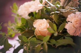 30 roses and carnations pink with green leafs