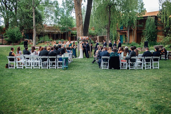 New Mexico mountain wedding ceremony with bride and groom vows