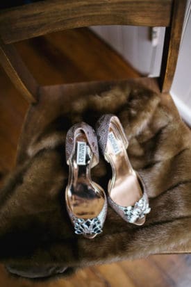Badgley Mischka heels on fur stole