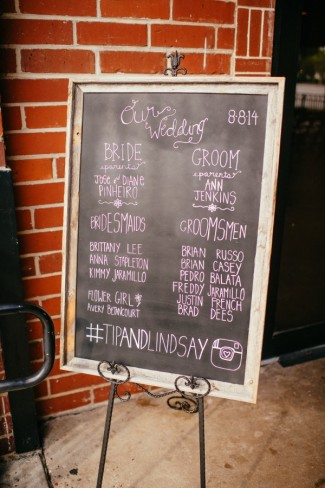 chalkboard with wedding ceremony program details