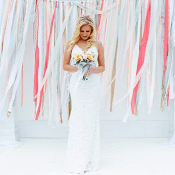 bride standing infront of colorful background