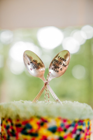 spoons hand stamped with "I love you to the moon and back"