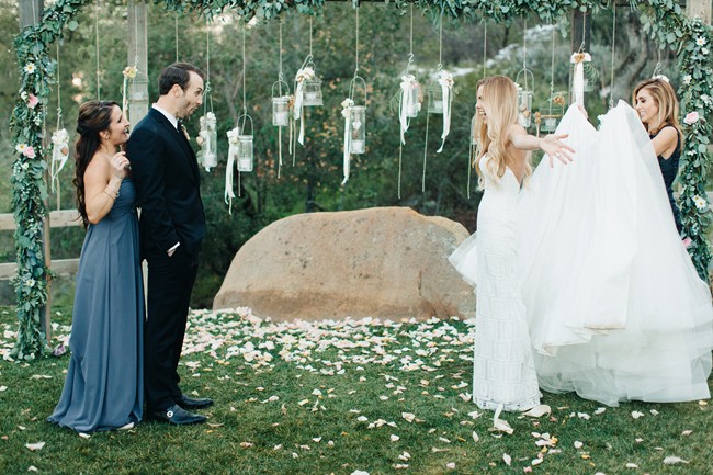Wedding At The Retro Ranch In Temecula With Eucalyptus Bridalpulse Bride And Groom First Look Before Wedding At The Retro Ranch In Temecula