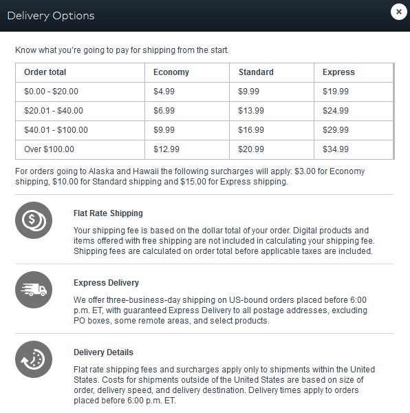 Delivery Options Vistaprint