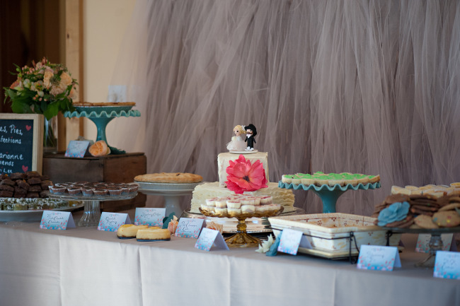 Wedding reception dessert table with homemade desserts