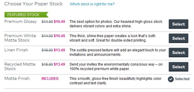 choose paper stock Vistaprint