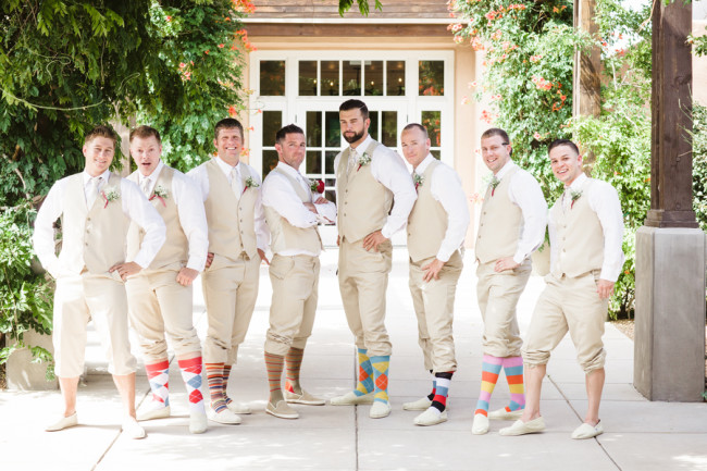 groomsmen wearing toms shoes and funky socks
