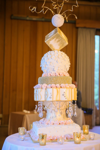 contemporary wedding cake with multiple shapes