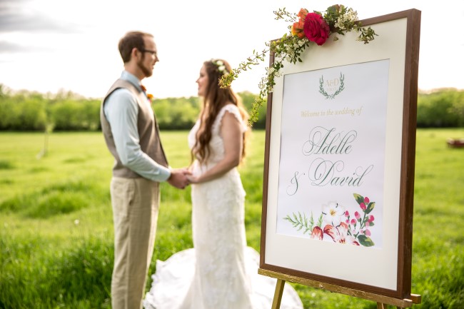 Gold and floral Boho wedding welcome sign designed by CW Designs