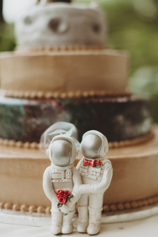 Space bride and groom cake toppers