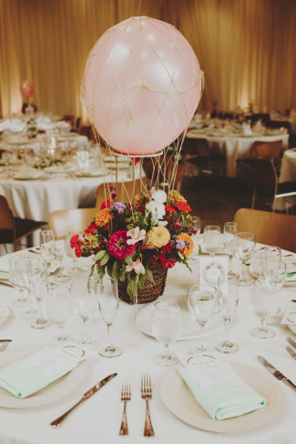Hot air balloon wedding reception center piece
