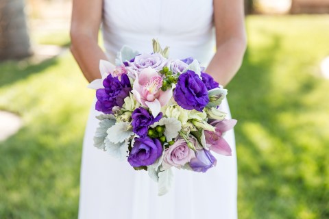 Purple themed bridal bouquet 